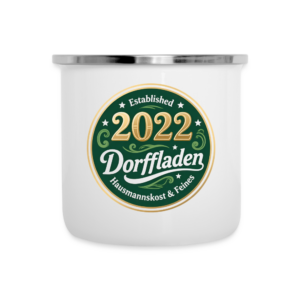 Dorffladen Merch: Emaille-Tasse, established 2022