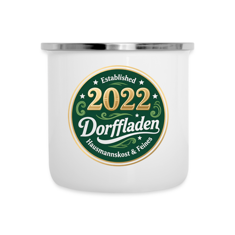 Dorffladen Merch: Emaille-Tasse, established 2022