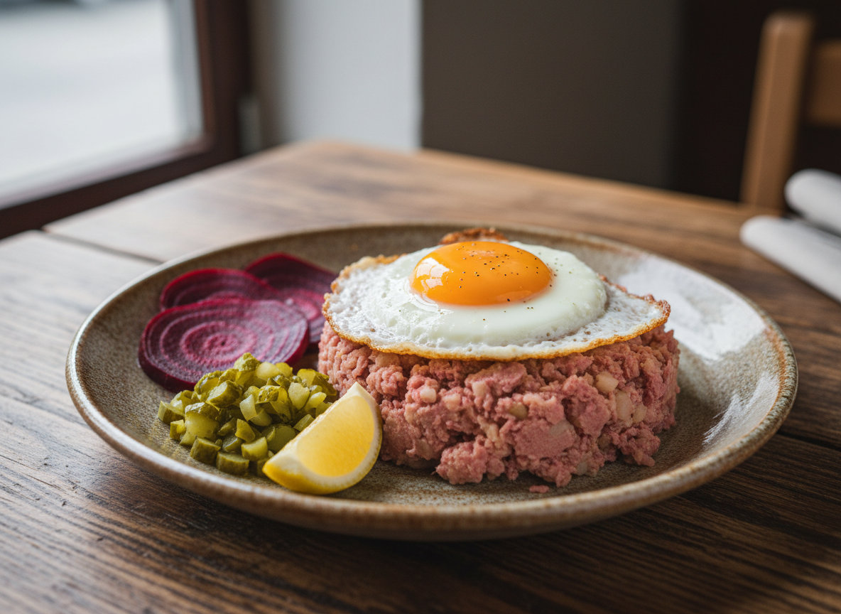 Dorff’s geheime Rezepte: Labskaus mit Spiegelei, Roter Bete & Gewürzgurke